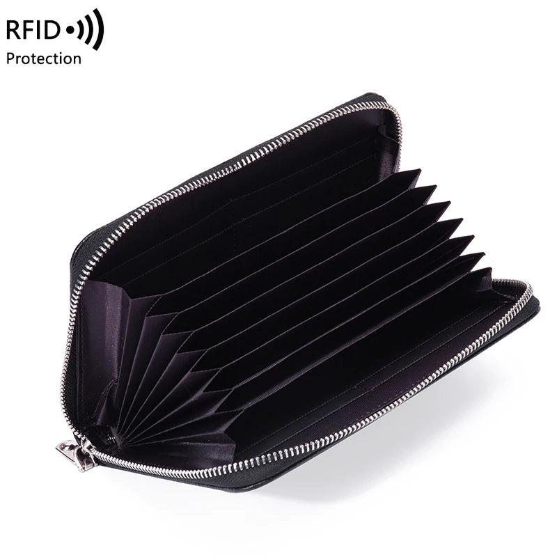 RFID Anti-Theft Cowhide Leather Wallet Brush Head Layer Large Capacity