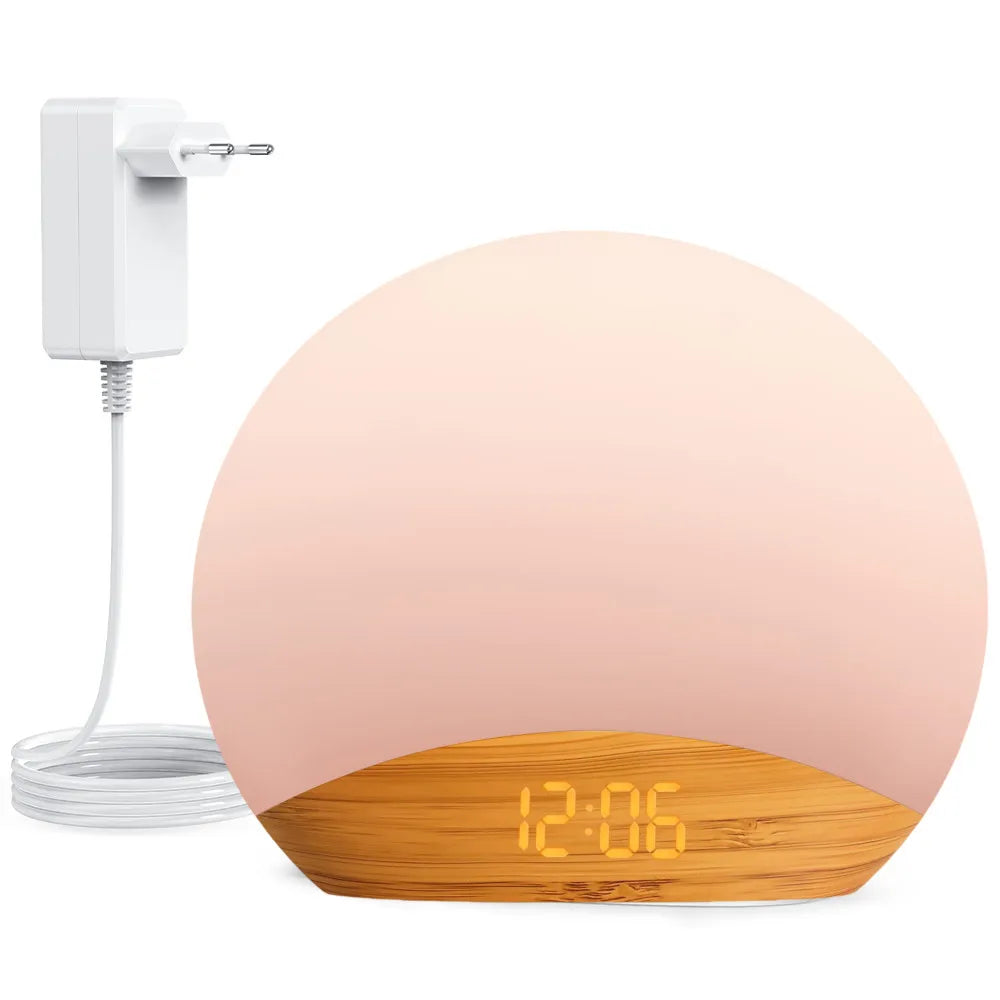 Wood Grain Sunrise Alarm Clock Sound Machine Nightlight Digital Dimmable for Bedroom 26 Sleep Sounds Baby Adults Kids