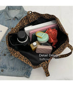 Oversized Leopard Print Shoulder Bag Women Canvas Large Capacity Shopping Tote