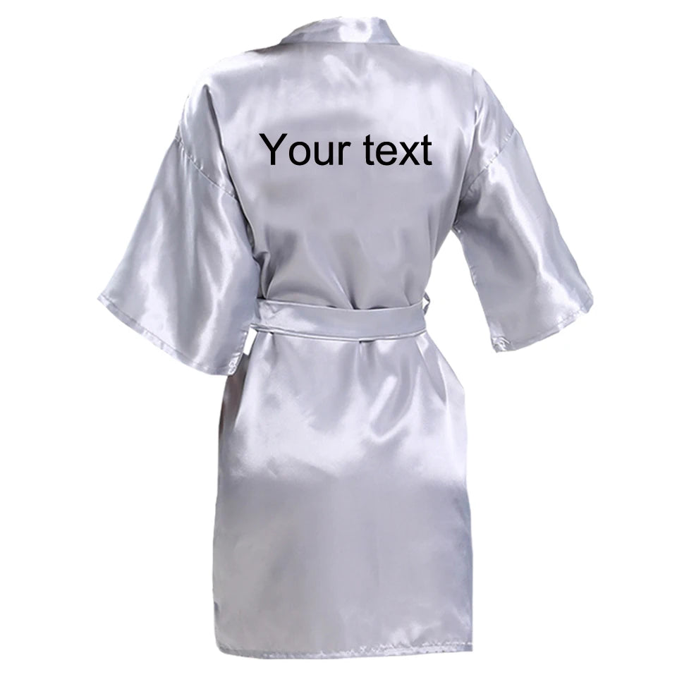 Customized Name Date Wedding Bathrobe Faux Silk Bridal Robe Bridesmaid