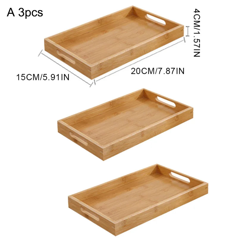 Wide Bamboo Organizer Tray with Handles for Cutlery Serving Spoons Cooking Utensils Teapot Teacup