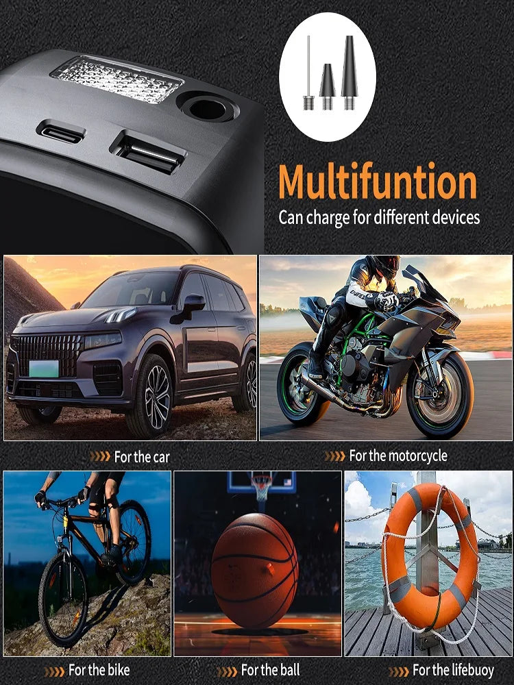 Portable Car Air Pump Electric Tire Inflator Intelligent Digital Display Car Motorcycle Bicycle Air Compressor