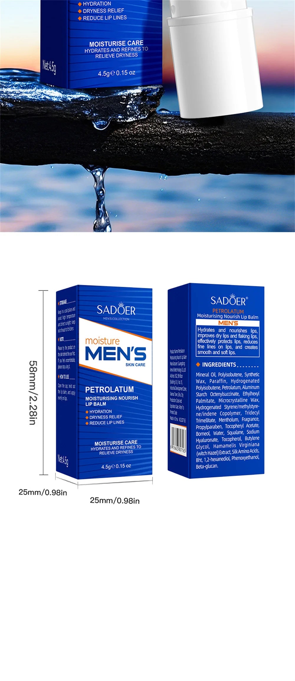 Men's  Lip Balm Moisturizing Hydration Fading Lip Lines Anti-Cracking Remove Dead Skin Refreshing Not Greasy