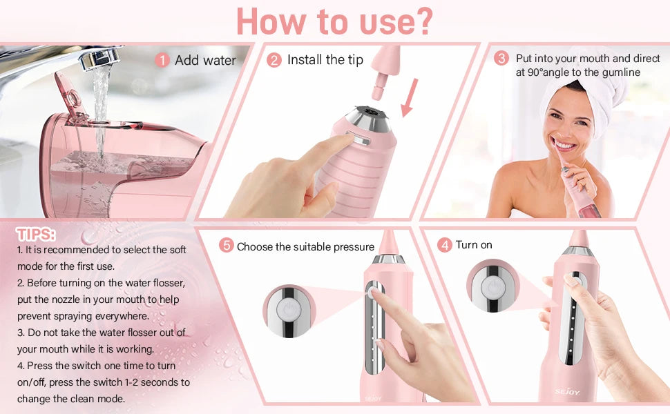 Sejoy Cordless Electric Water Flosser for Teeth Dental Portable Oral Irrigator Rechargeable