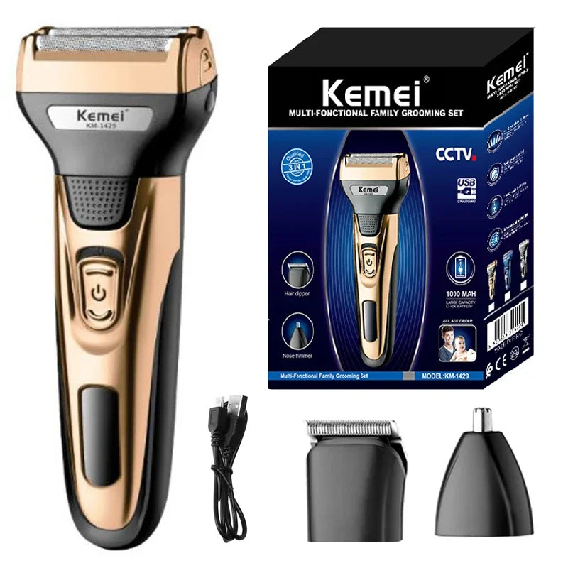 Kemei 3in1 grooming kit electric shaver for men rechargeable