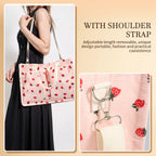 Tote Bag Cute Strawberry Patched Purse Women Fabric Large Capacity Purse Adjustable Shoulder
