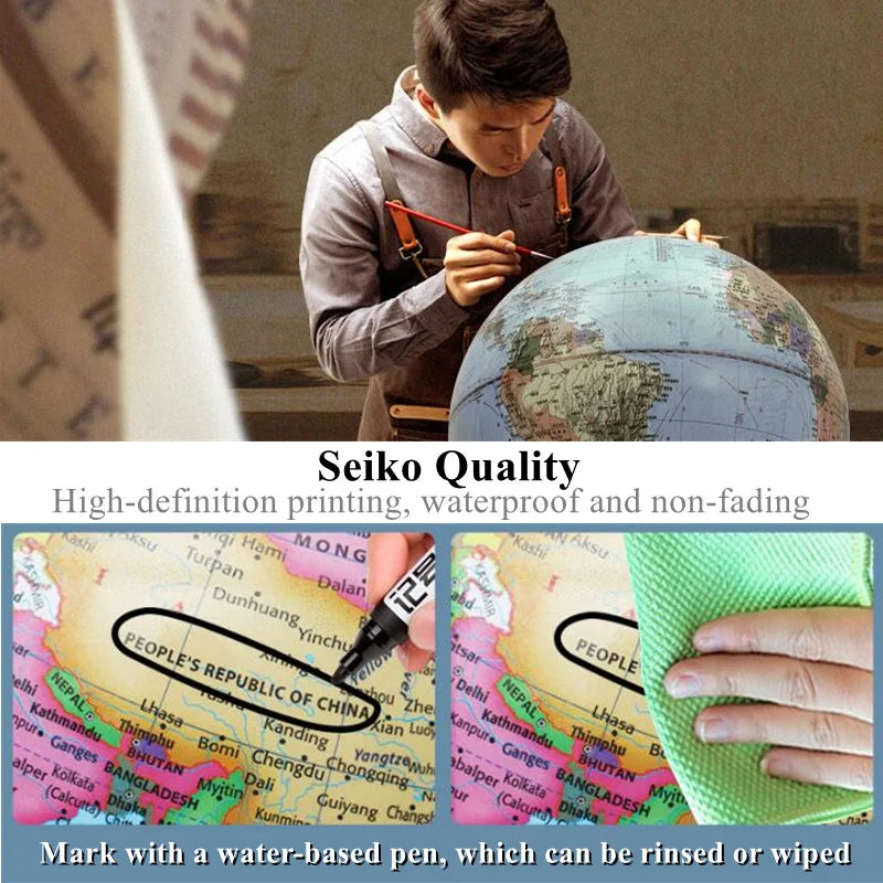 Sphere Diameter 25cm English World Globe HD Printed 360° LED Light Desk Lamp Globe Metal ABS