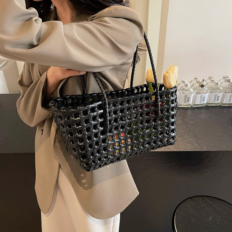 LEFTSIDE Small Solid Color Weave Tote Bags Shoulder Bag Handbags