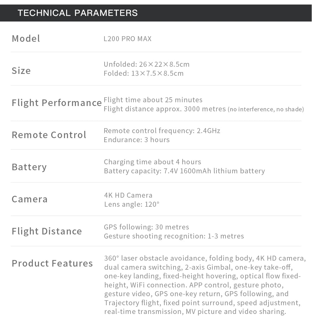 L200 PRO MAX Brushless Motor 2-Axis Gimbal 4K Professional GPS Drone 360° Obstacle Avoidance 5G WIFI Quadcopter Drone RC
