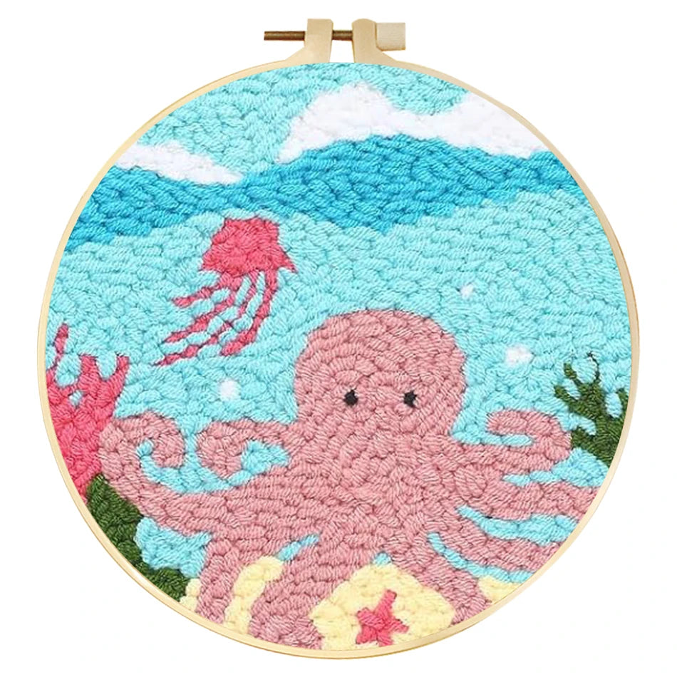 Punch Needle Kits for Beginners Adults Embroidery Starter Craft Tools Ocean Life Theme DIY Wall Art Gift for Women