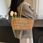 LEFTSIDE Small Solid Color Weave Tote Bags Shoulder Bag Handbags