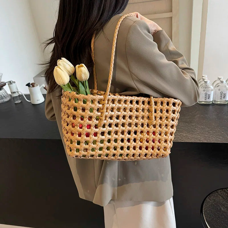 LEFTSIDE Small Solid Color Weave Tote Bags Shoulder Bag Handbags