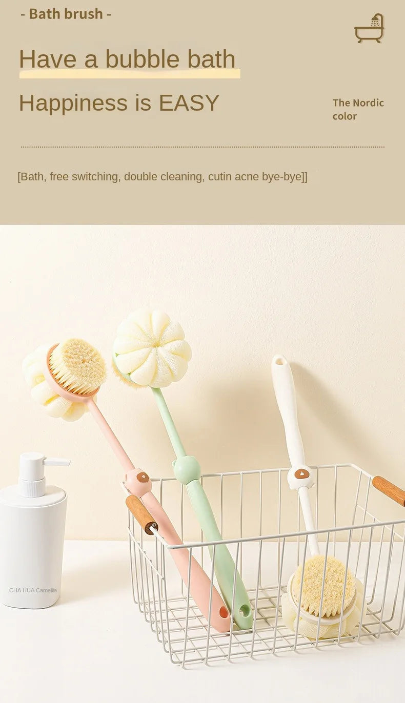 Two Sided Shower Body Brush Silicone Long Handle Back Body Exfoliating