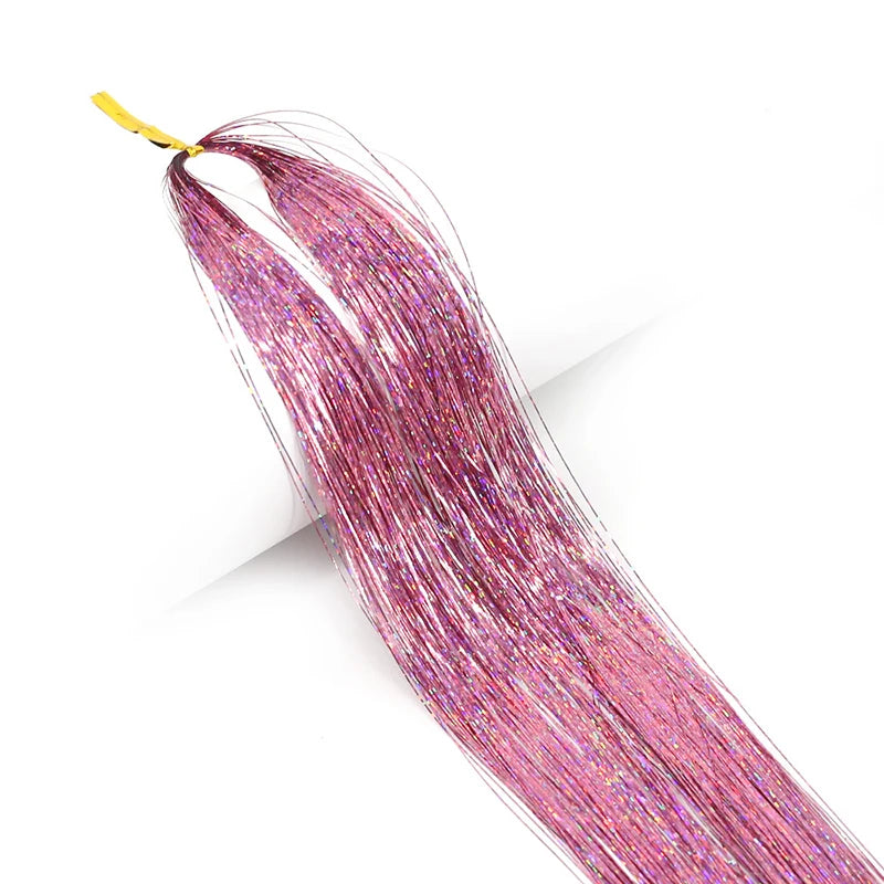 93cm Sparkle Hair Tinsel Rainbow Colored Strands  Hair Extensions Glitter