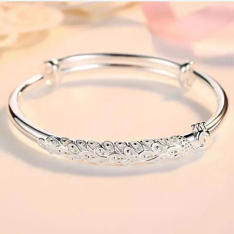 Trendy 925 Sterling Silver Bracelet Fashion Jewelry Adjustment Cuff