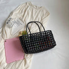 LEFTSIDE Small Solid Color Weave Tote Bags Shoulder Bag Handbags