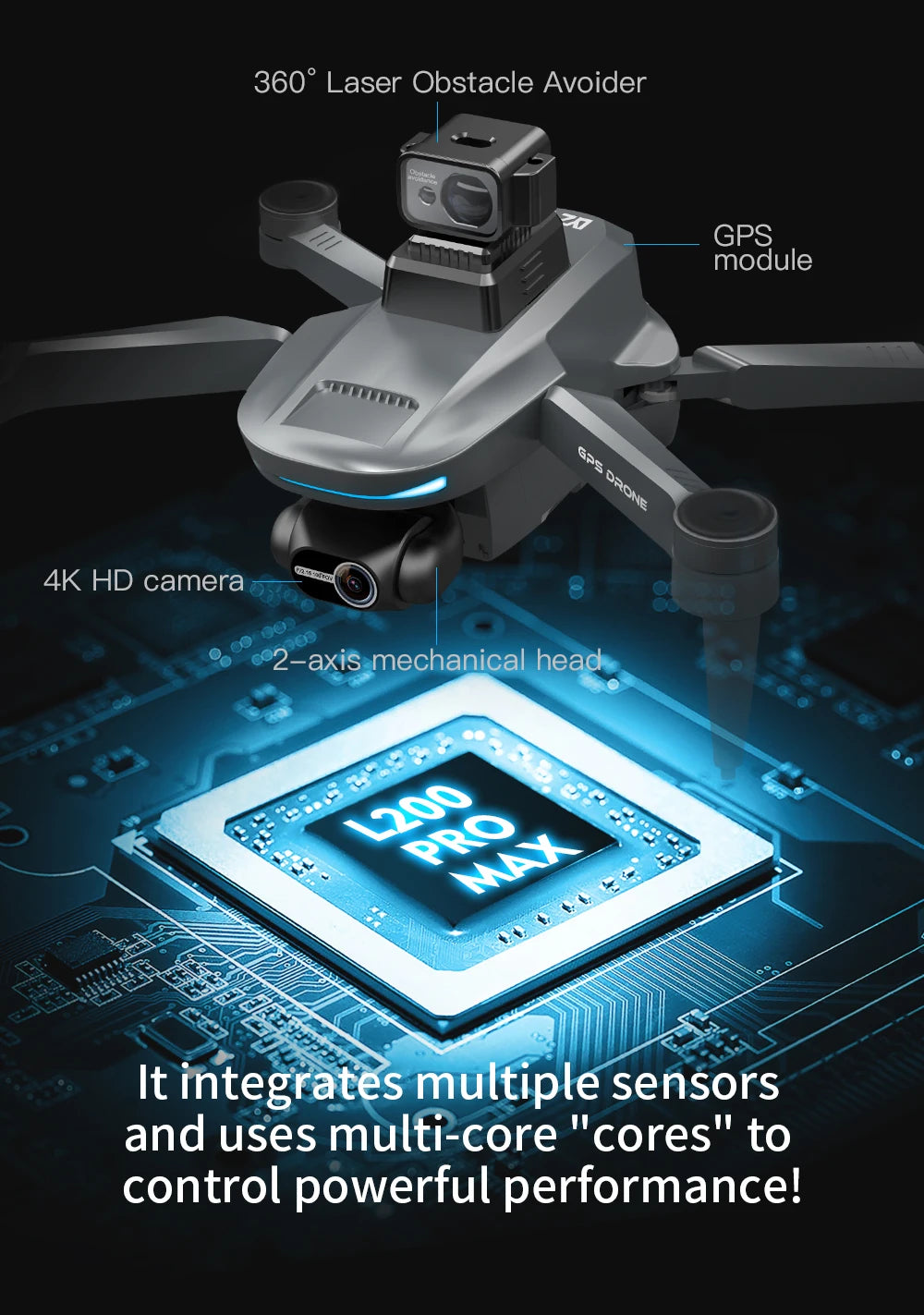 L200 PRO MAX Brushless Motor 2-Axis Gimbal 4K Professional GPS Drone 360° Obstacle Avoidance 5G WIFI Quadcopter Drone RC