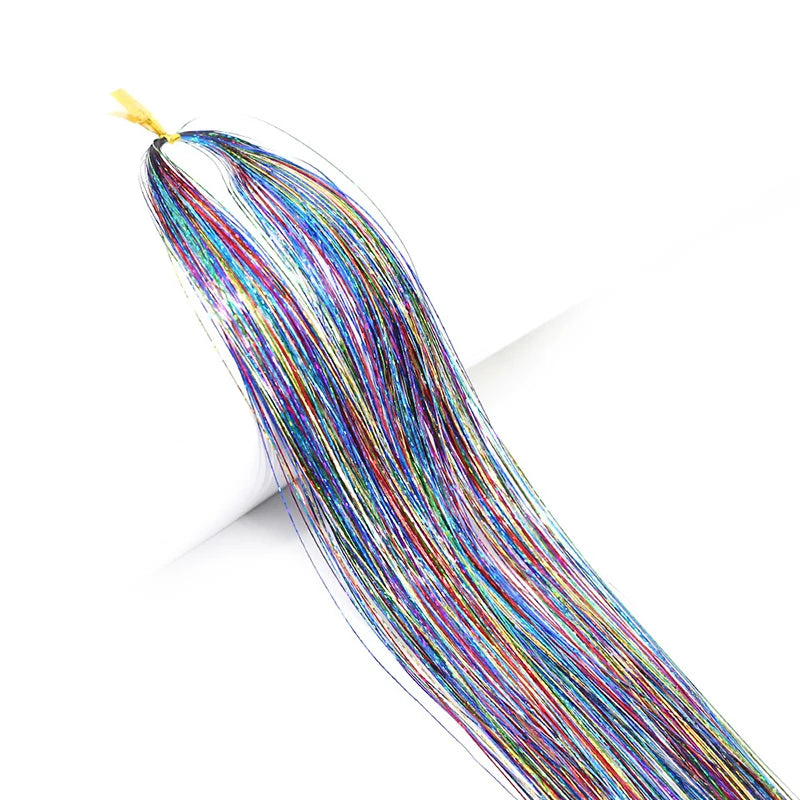 93cm Sparkle Hair Tinsel Rainbow Colored Strands  Hair Extensions Glitter