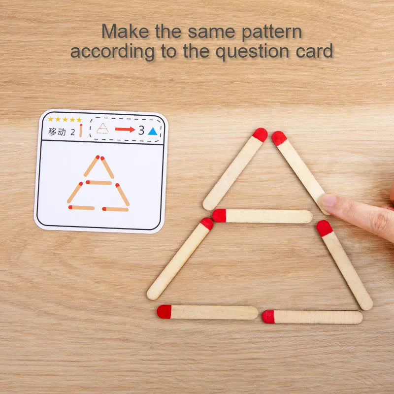 Montessori Matches Puzzles Game Wooden Toys Math Geometry Thinking Educational For Kids Logic