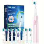 Round Rotating Electric Toothbrush Adults 5 Cleaning Modes USB Rechargeable 4/8 Replacement Heads