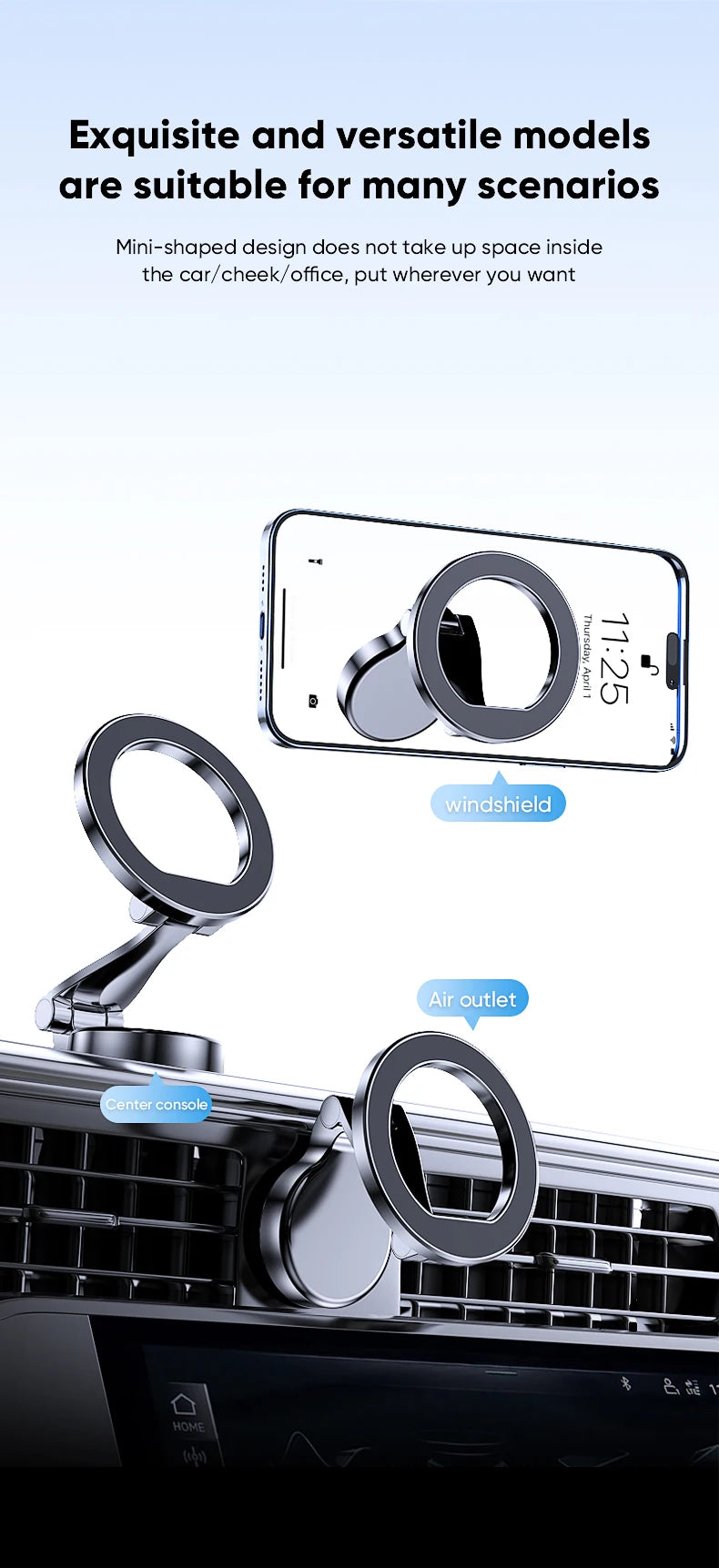 1080 Magsafe Car Cell Phone Holder For iPhone 17 16 Pro Max Plus