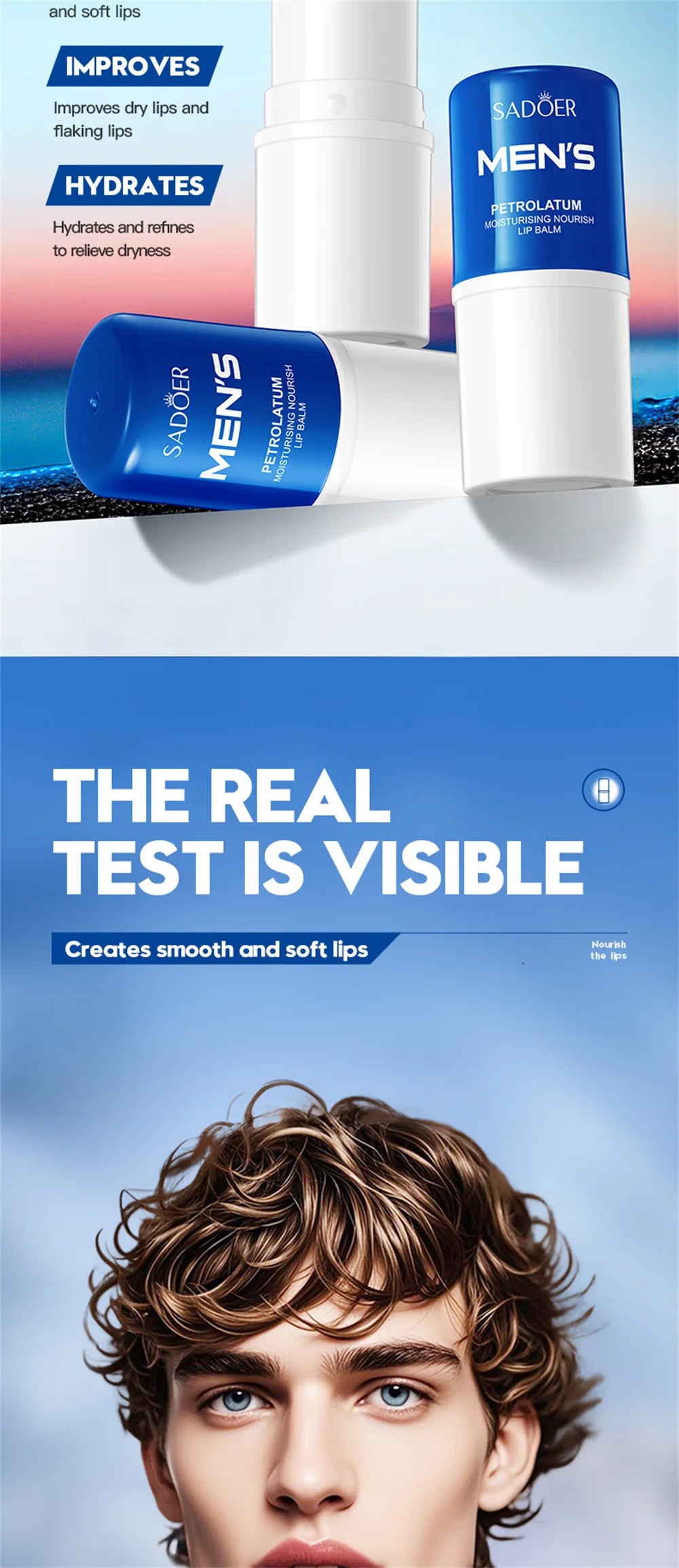 Men's  Lip Balm Moisturizing Hydration Fading Lip Lines Anti-Cracking Remove Dead Skin Refreshing Not Greasy