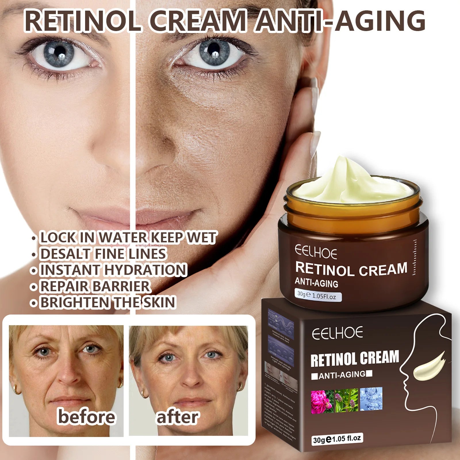 Retinol Wrinkle Remover Face Cream Firming Lifting Anti Aging Fade Fine Lines Moisturizing Whitening Korean