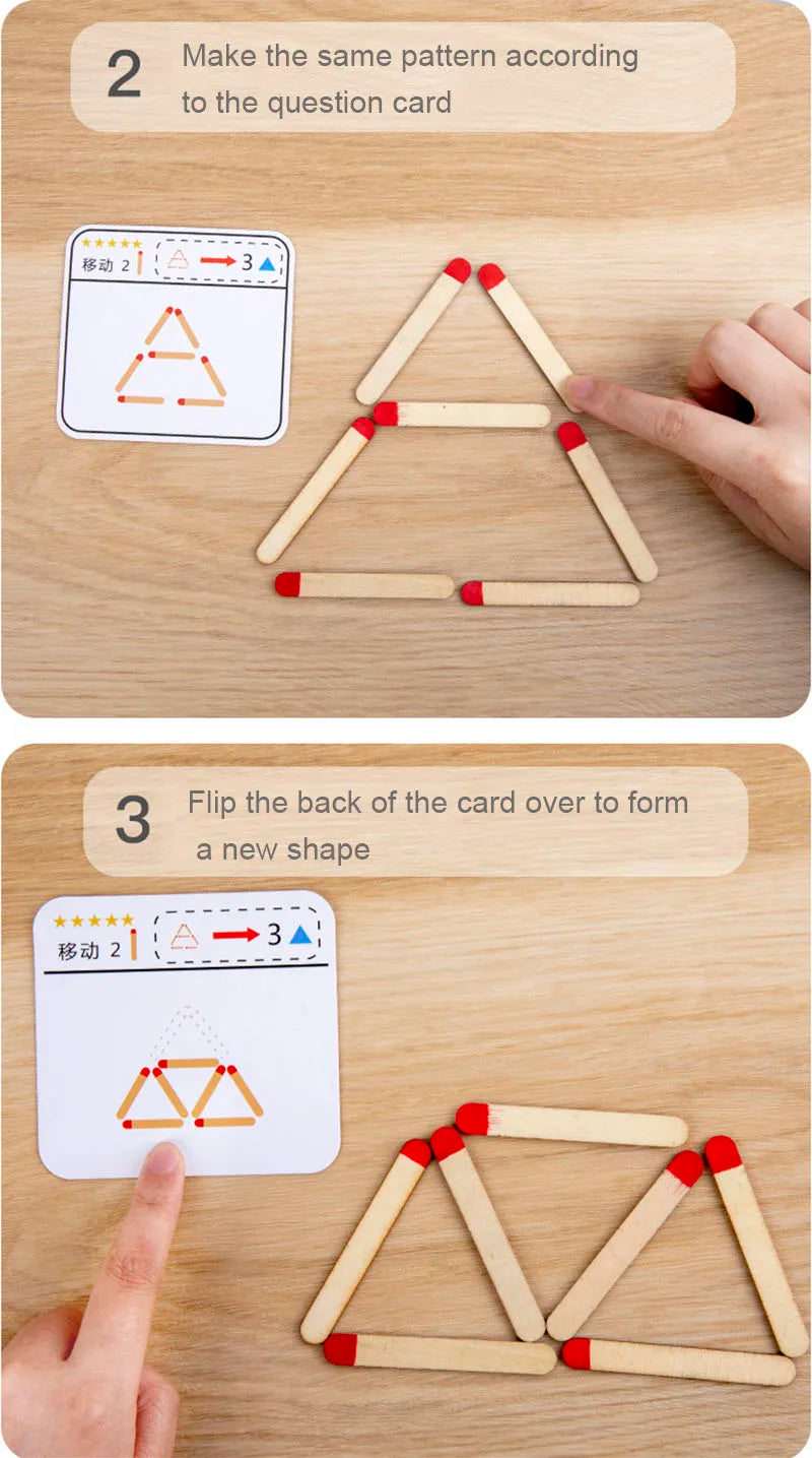 Montessori Matches Puzzles Game Wooden Toys Math Geometry Thinking Educational For Kids Logic