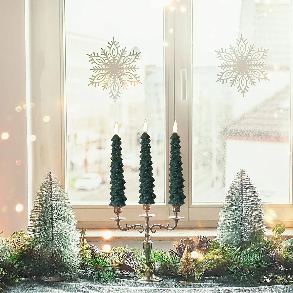 2pc/4pcs Christmas Tree LED Flameless Candles 3D Flame Green Candlesticks Christmas