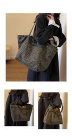 Oversized Leopard Print Shoulder Bag Women Canvas Large Capacity Shopping Tote