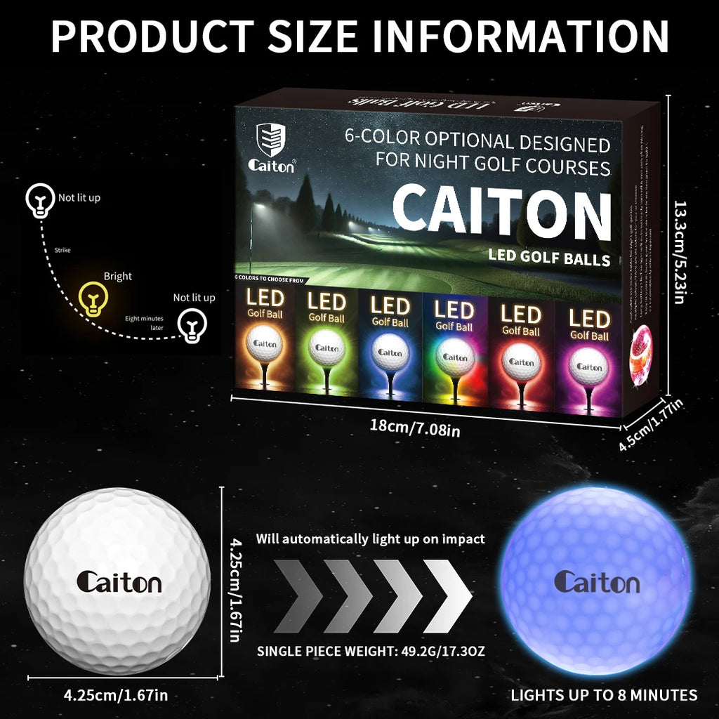 Caiton Night Glow Golf Balls – Set of 6, Perfect Gift for Golf Lovers