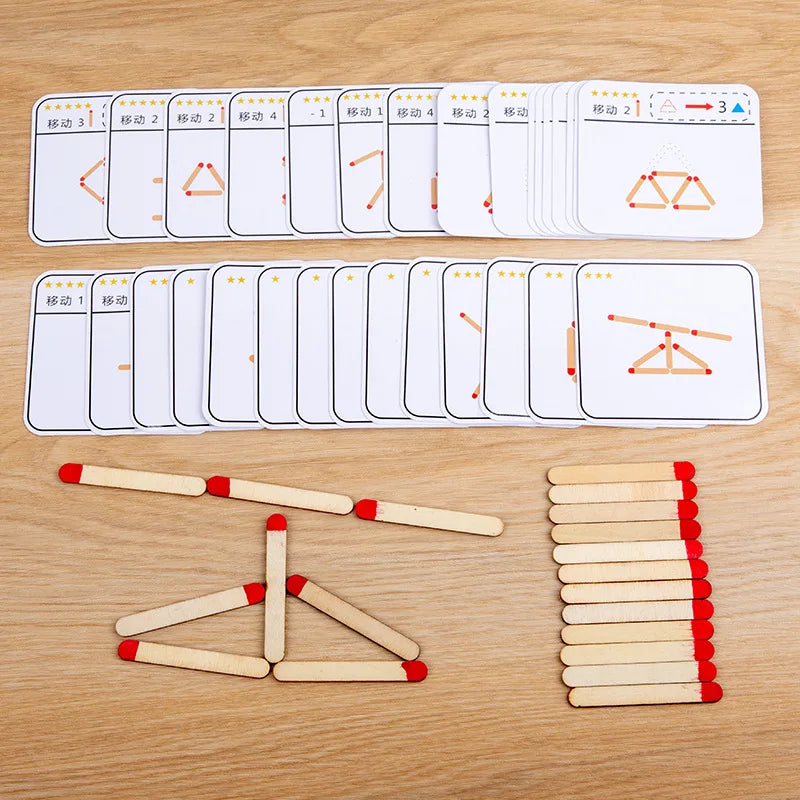Montessori Matches Puzzles Game Wooden Toys Math Geometry Thinking Educational For Kids Logic