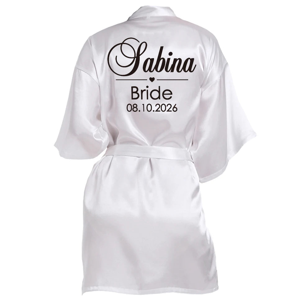 Customized Name Date Wedding Bathrobe Faux Silk Bridal Robe Bridesmaid