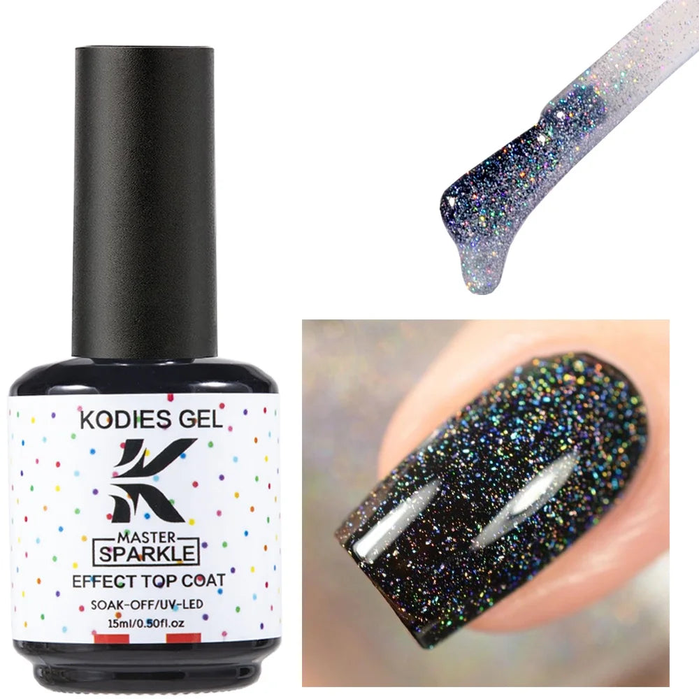 1 Pcs Super Laser Top Coat Gel Nail Polish 2 IN 1 Mermaid Sparkle Gel Finish Semi Permanent UV Glitter Topcoat Sealer