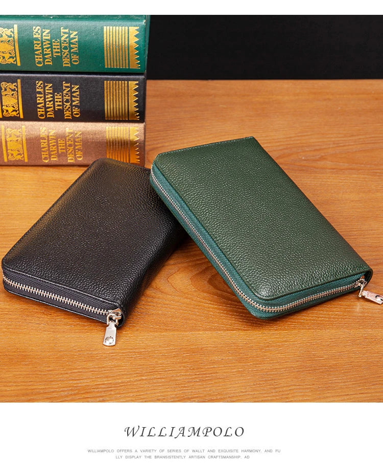 RFID Anti-Theft Cowhide Leather Wallet Brush Head Layer Large Capacity