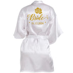 Customized Name Date Wedding Bathrobe Faux Silk Bridal Robe Bridesmaid
