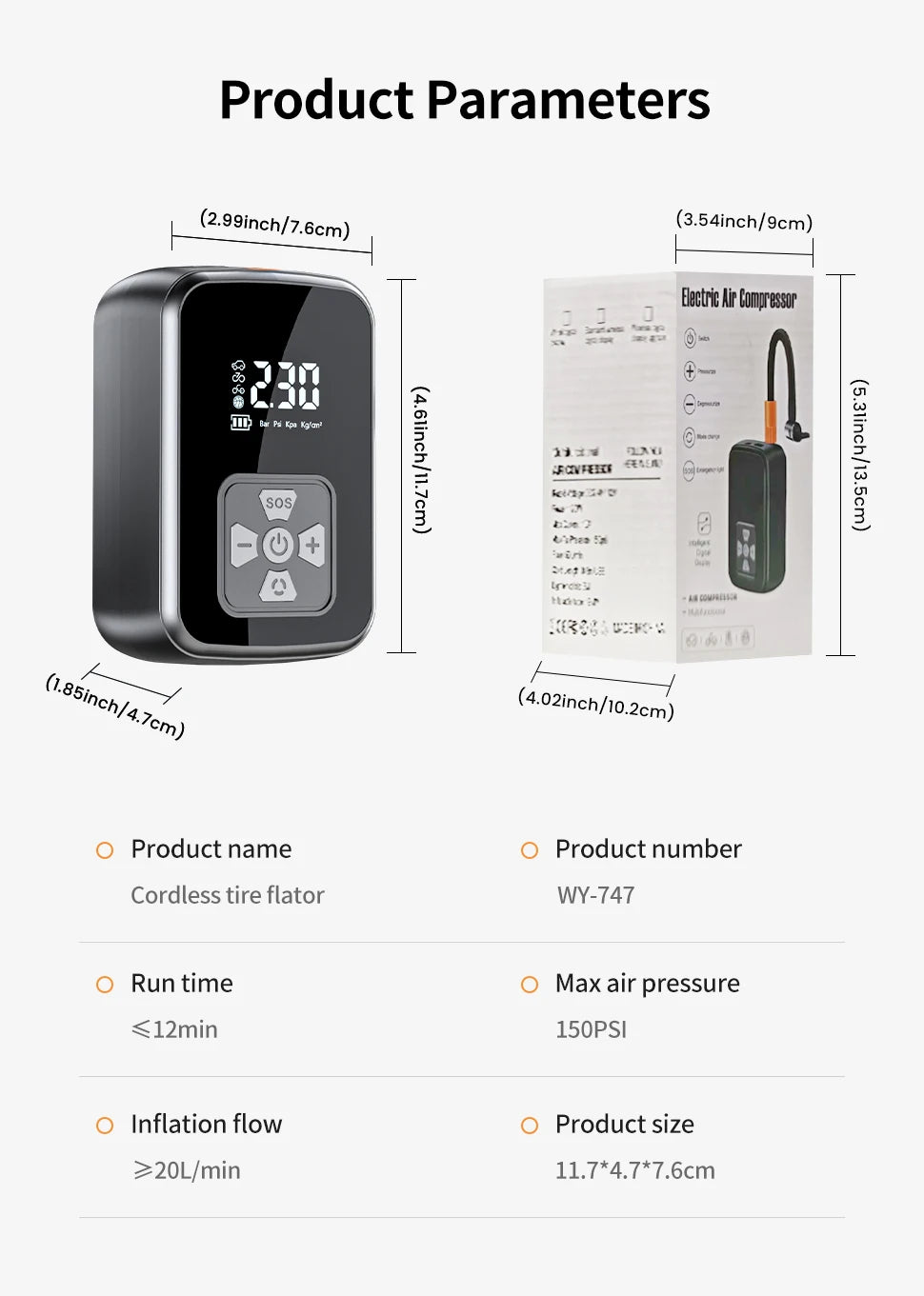 Portable Car Air Pump Electric Tire Inflator Intelligent Digital Display Car Motorcycle Bicycle Air Compressor