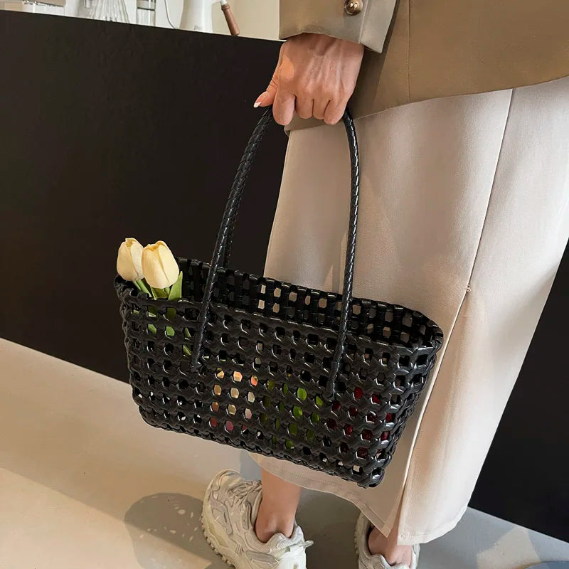 LEFTSIDE Small Solid Color Weave Tote Bags Shoulder Bag Handbags