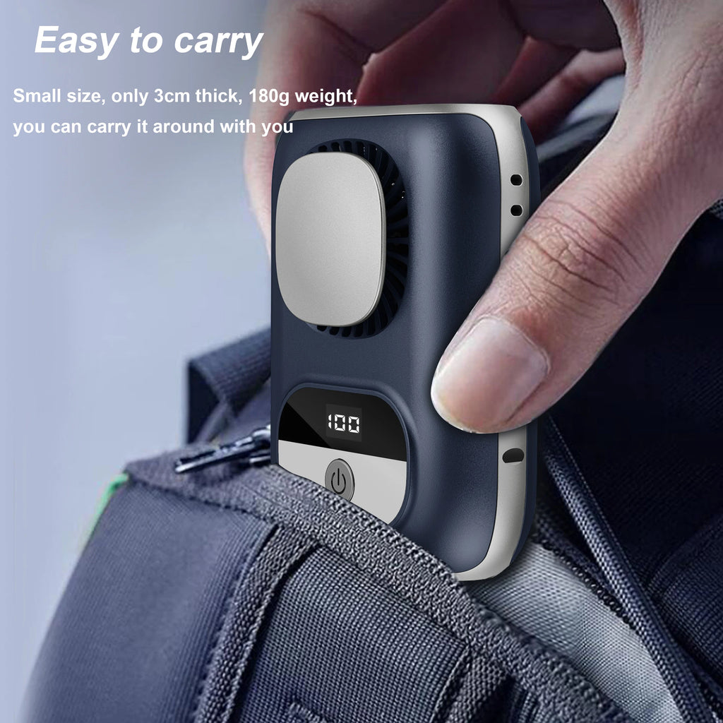3CM Thin Tiny Portable Waist Fan 4000mAh Clip On Personal Neck Fan LED 12H 5 Speeds 10500RPM Strong Airflow with Lanyard