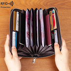 RFID Anti-Theft Cowhide Leather Wallet Brush Head Layer Large Capacity