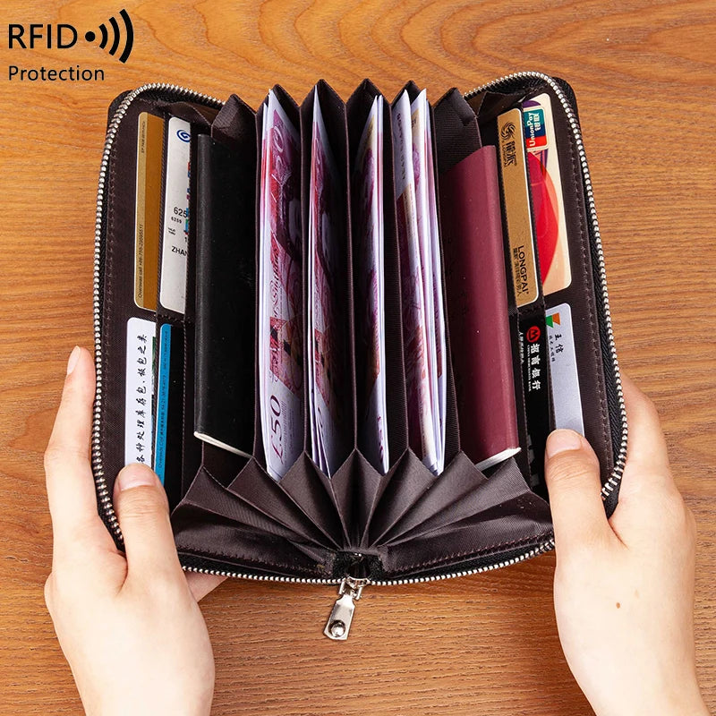 RFID Anti-Theft Cowhide Leather Wallet Brush Head Layer Large Capacity