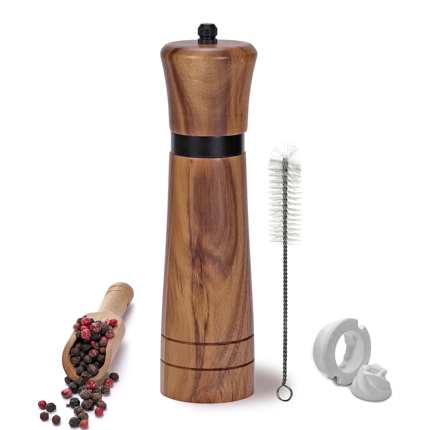 Wood Salt and Pepper Mills Set (with spare ceramic and brush)  Kitchen