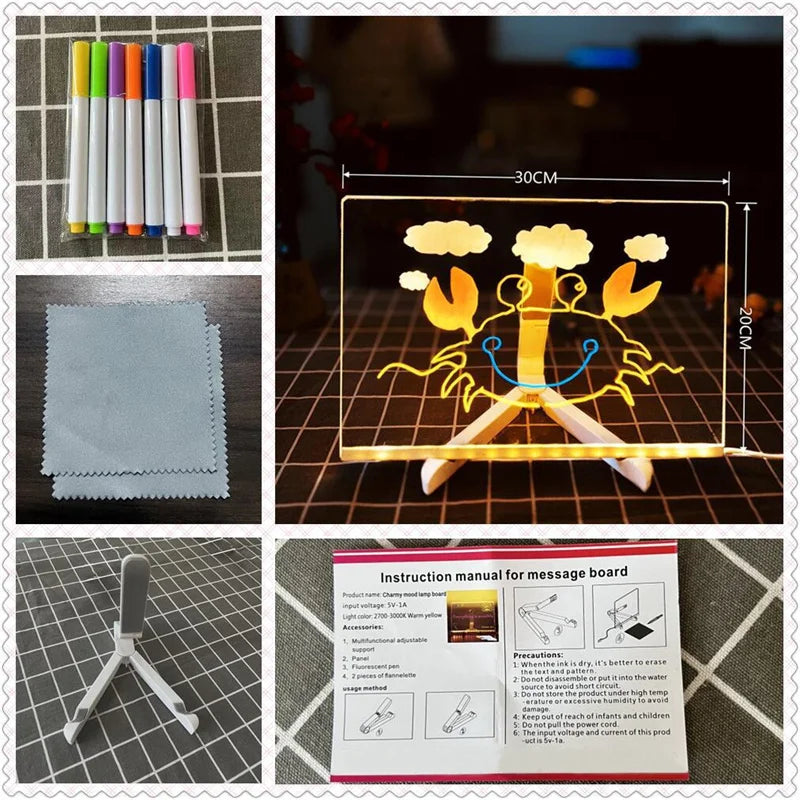 Luminous Acrylic Drawing Magic Led Transparent Board Note Board Kids Educational Gift With Stand 7 Color Markers