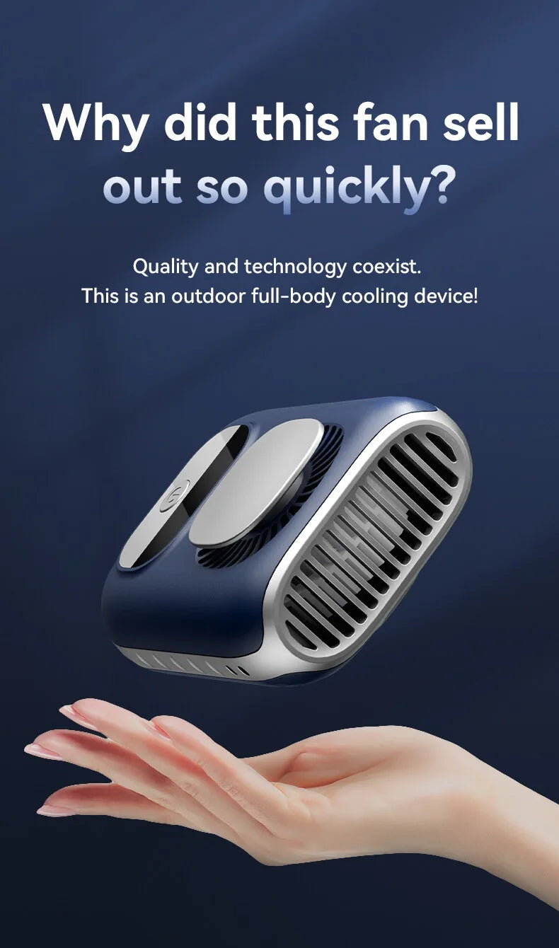 3CM Thin Tiny Portable Waist Fan 4000mAh Clip On Personal Neck Fan LED 12H 5 Speeds 10500RPM Strong Airflow with Lanyard