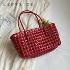 LEFTSIDE Small Solid Color Weave Tote Bags Shoulder Bag Handbags
