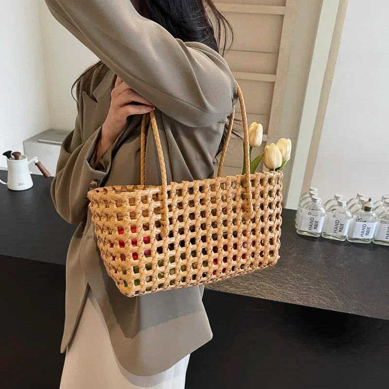 LEFTSIDE Small Solid Color Weave Tote Bags Shoulder Bag Handbags