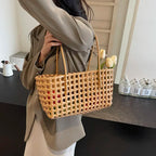 LEFTSIDE Small Solid Color Weave Tote Bags Shoulder Bag Handbags