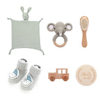 Baby Bath Set Cotton Blanket 7PCS Gift Box Wooden Crochet Rattle Brush Bracelet Towel For Baby Shower Gift