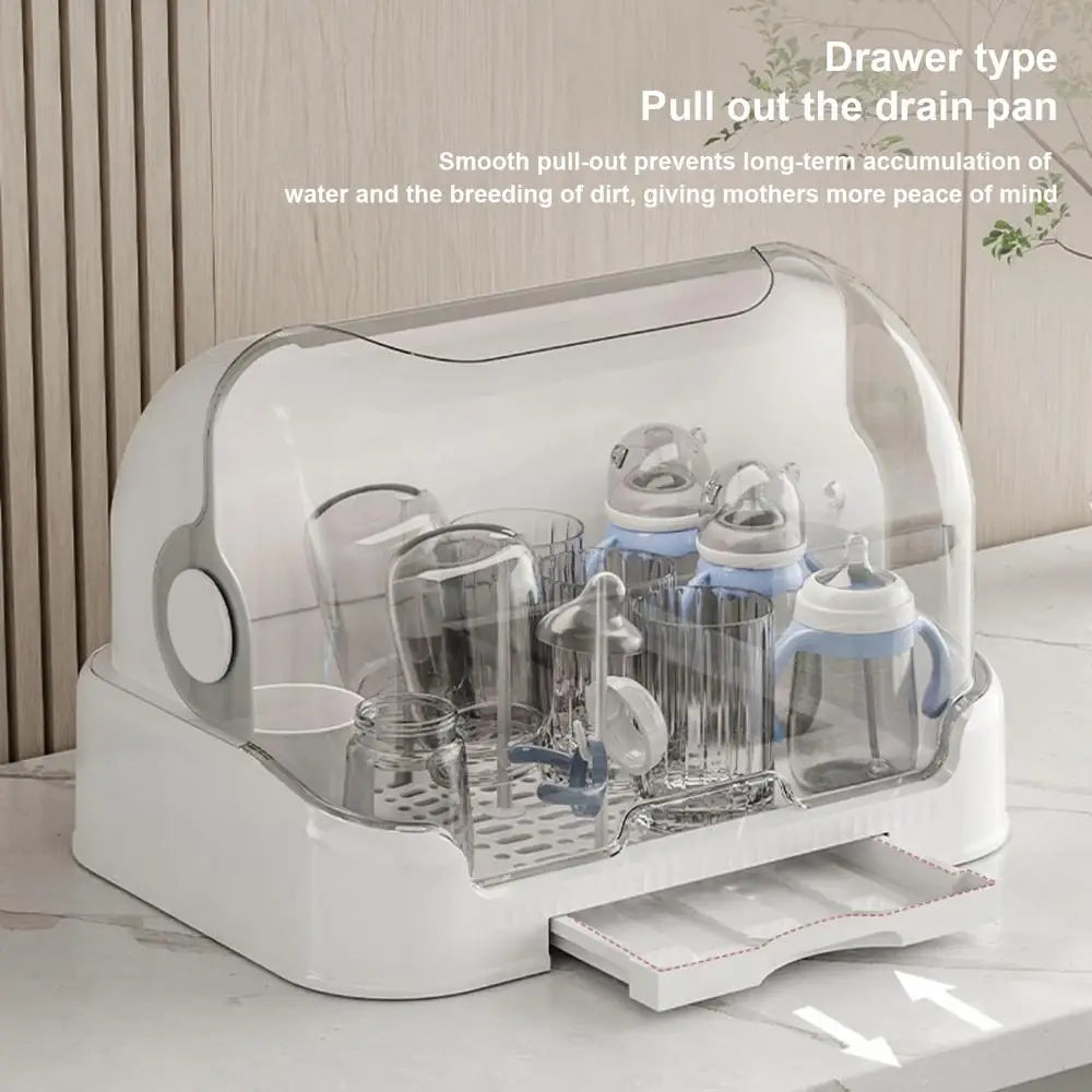 Baby Bottle Drying Rack With Removable Drip Tray Portable Storage Box With Lid