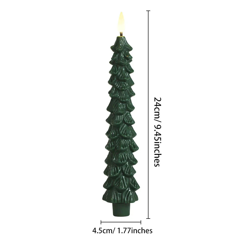 2pc/4pcs Christmas Tree LED Flameless Candles 3D Flame Green Candlesticks Christmas